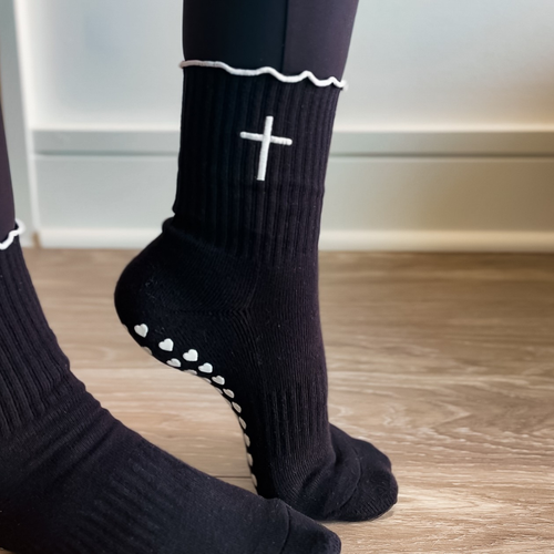 Cross Embroidered Christian Grip Socks