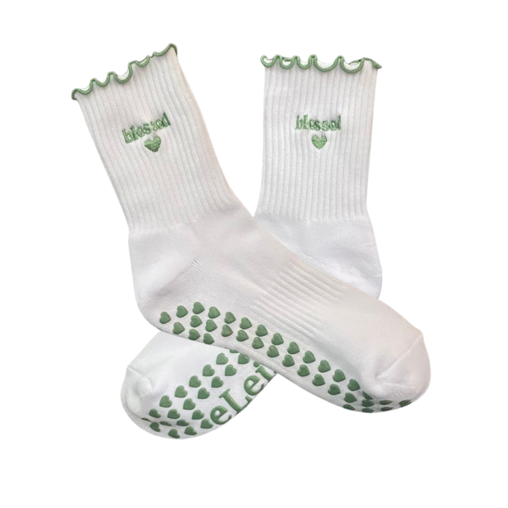 Blessed Embroidered Christian Grip Socks