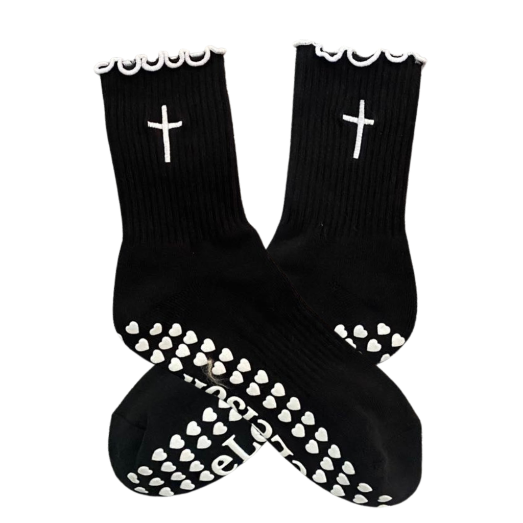 Cross Embroidered Christian Grip Socks